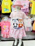  15-48kg  XS-XL Đồ bộ tay ngắn bé gái kèm chân váy - Hồng Baby three DB91 