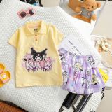  15-39kg XS-XL Đồ bộ tay ngắn bé gái kèm chân váy -  Vàng kuromo (váy) DB91 