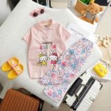  28-46kg  S-XXL Đồ bộ tay ngắn bé gái- Hồng Happy.Eater DB91 