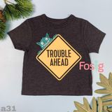  [7-8kg; 16-17kg] Áo Thun Tay Ngắn Bé Trai PL - Đen Trouble Ahead [Lên] 