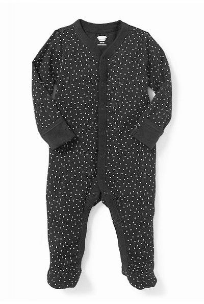  [0-9M] Sleepsuit Cúc Bấm Có Vớ Bé Gái ON - Xám Đen Chấm Trắng 