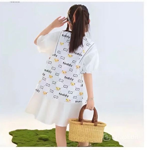  [16-26kg] Đầm Tay Ngắn Bé Gái - Trắng Gấu CC T160 