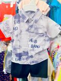  [13-14kg; 18-19kg] Set Đồ Bộ Ngắn Sơ Mi Kate Bé Trai - Xám Loang Chữ 