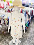  [16-17kg] Đầm thun coton Tay ngắn ON- Trắng hoa hồng cam B25 
