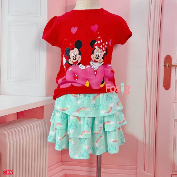  [21-40kg] Set Bộ Áo Chân Váy Bé Gái Disney - Đỏ Mickey 