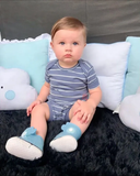  4-13kg; 3M-24M Bodysuit Tay Ngắn Bé Trai Cter50- Xanh xám sọc xanh D27 