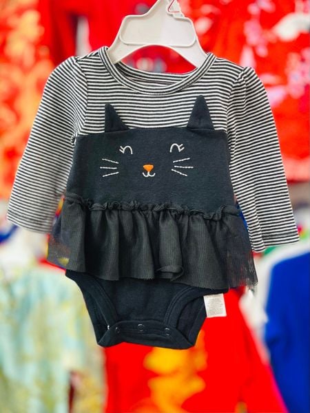  [3-6m] Romper Váy Bé Gái Cter - Sọc Đen Mèo 