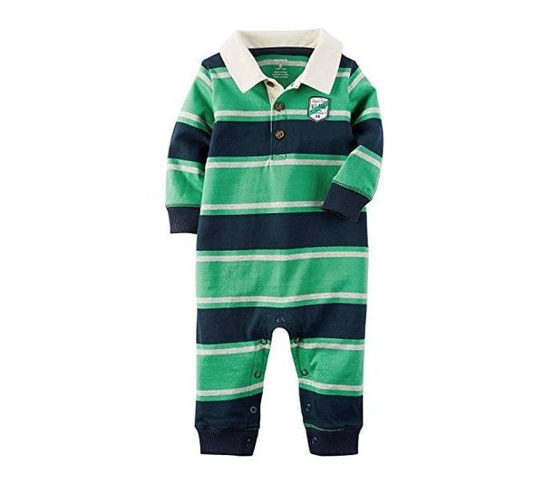  [0-3m ; 12-13kg] Romper Dài Bé Trai Cter - Xanh Lá Sọc Xanh Navy 