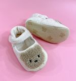  13cm Giày tập đi thun mềm cho bé- Kem thêu gấu GT01 