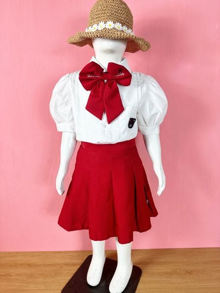  [12-13kg ; 20-22kg] Set Áo Kèm Chân Váy Bé Gái - Trắng Gấu VĐ 