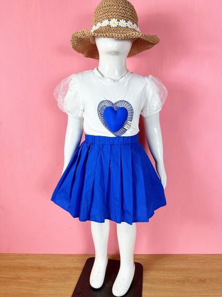  [10-15kg] Set Áo Kèm Chân Váy Bé Gái - Trắng Tim XD 
