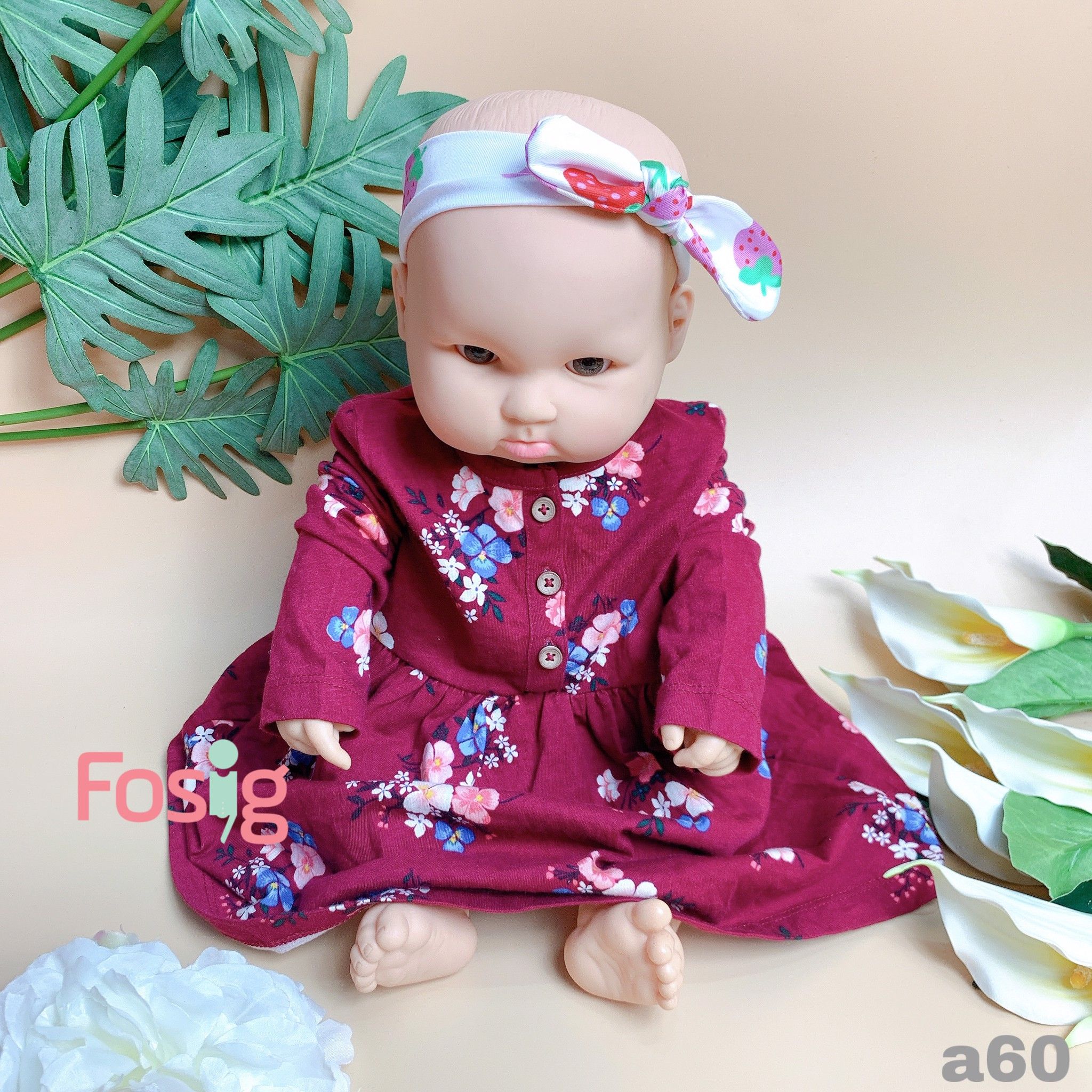  [0-12M] Đầm Cotton Tay Dài Bé Gái Cter - Đỏ Hoa Hồng Xanh 