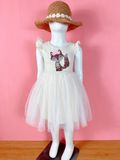  [13-16kg; 18-19kg] Đầm Cánh Tiên Voan Công Chúa - Kem Cáo Cườm 