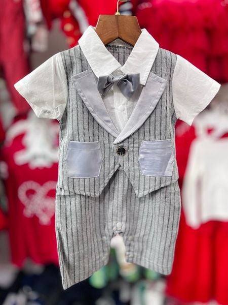  [7-8kg] Set Giả Vest Công Tử Bé Trai BGB - Xám Sọc Đen F2000 
