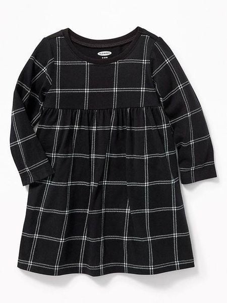  6-9kg; [3-12m] Đầm Cotton Tay Dài Bé Gái ON - Đen Caro 