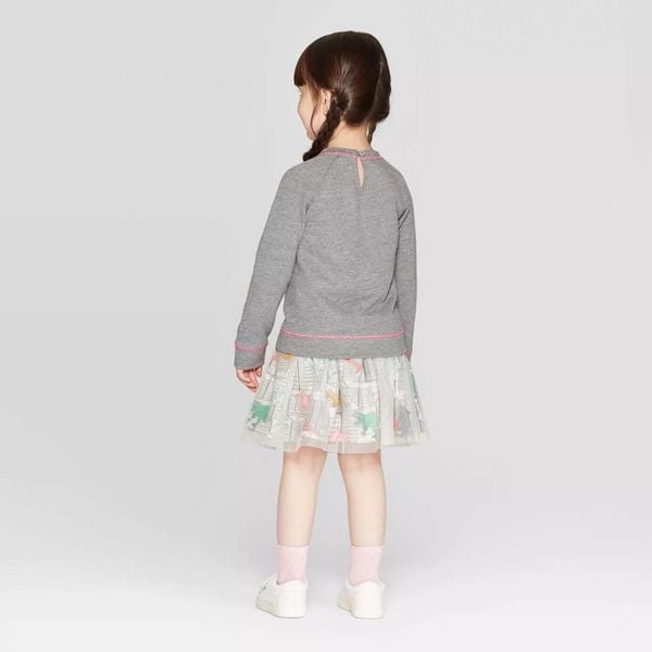  [14-16kg] Set Áo Nỉ Chân Váy Bé Gái CJ - Xám Khủng Long 
