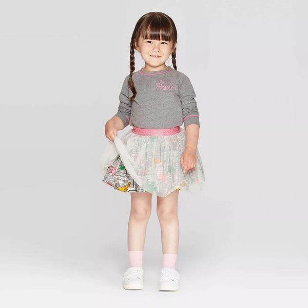  [14-16kg] Set Áo Nỉ Chân Váy Bé Gái CJ - Xám Khủng Long 