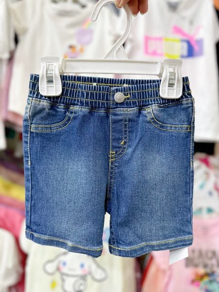  7-9kg; 12M Quần short jaens L.v bé gái tăng đơ ẩn, lưng thun giả nút khóa- Xanh chỉ vàng QS02 