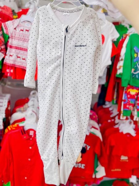  [0-6m] Sleepsuit Không Vớ Khóa Kéo Bé Gái - Xám Chấm Đen 