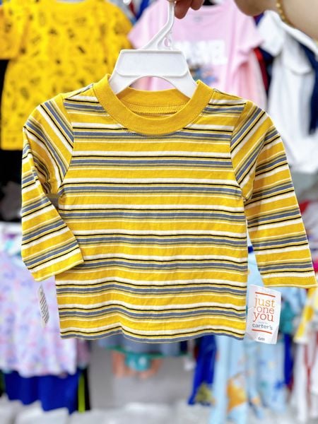  [0-9m] Áo Thun Tay Dài Bé Trai Cter - Sọc Vàng Xám 