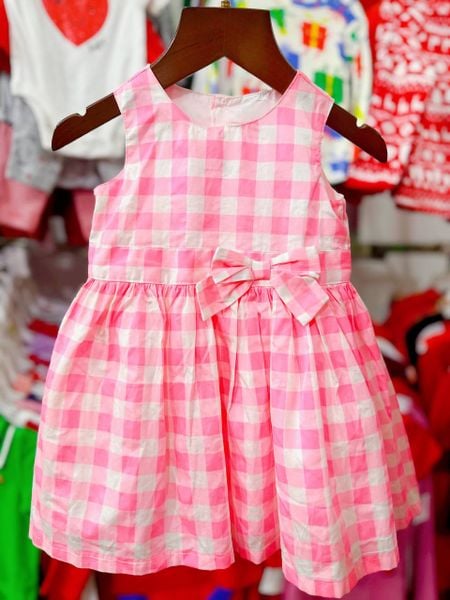  [3m; 9-12m] Đầm Công Chúa Bé Gái Cter - Caro Hồng 