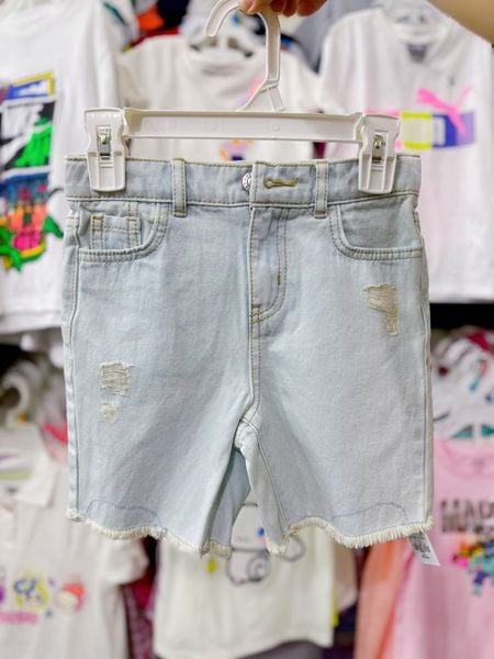  16-18kg; 23-28kg 5Y-8Y Quần short jaens L.v bé gái tăng đơ ẩn- Trắng cào QS02 