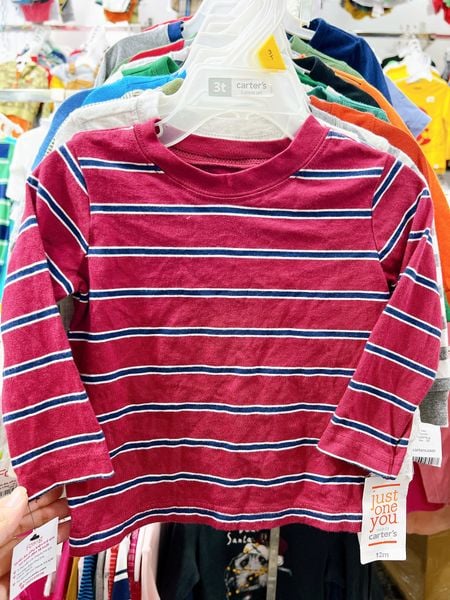  [0-3m ; 9-12M] Áo Thun Tay Dài Bé Trai Cter - Sọc Đỏ Đô 