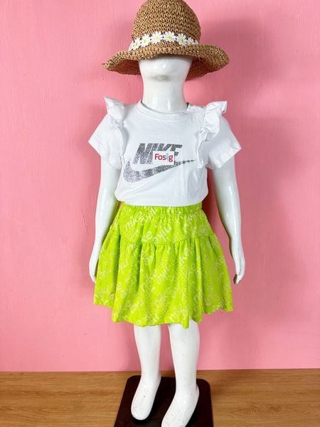  [10-26kg] Set Đồ Bộ Ngắn Bé Gái NK210 - Trắng NK 