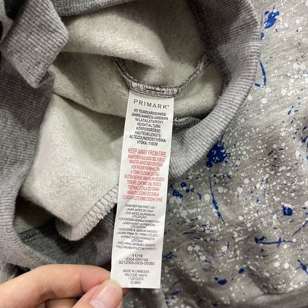  [13-16kg; 21-28kg] Áo Nỉ Tay Dài Bé Trai Primark - Xám Rằn Ri 