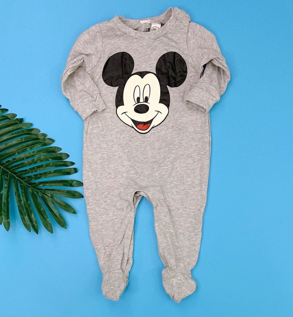  [6-9m, 14-15kg] Sleepsuit Bé Trai HM Bé Trai - Xám Trơn Mickey [CV] 