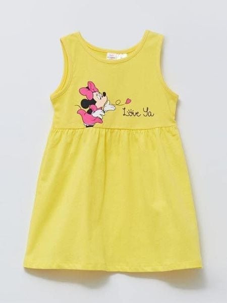  [23-30kg] Đầm Thun Cotton Sát Nách HM Bé Gái - Vàng Minnie 