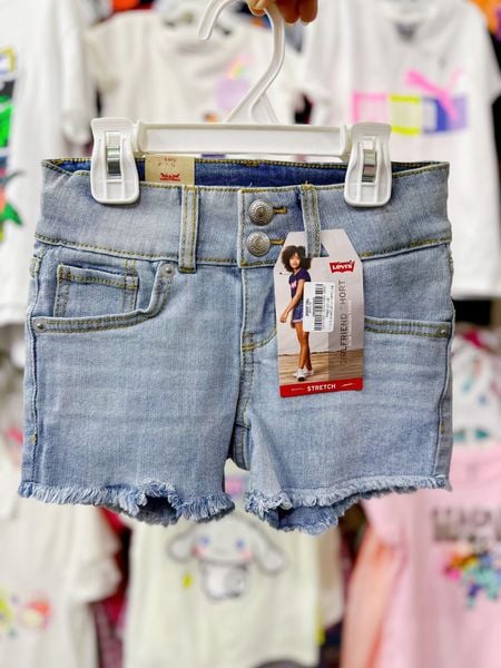  23-28kg 8Y Quần short jaens L.v bé gái tăng đơ ẩn, khóa thật- Xanh nhạt hai nút QS02 