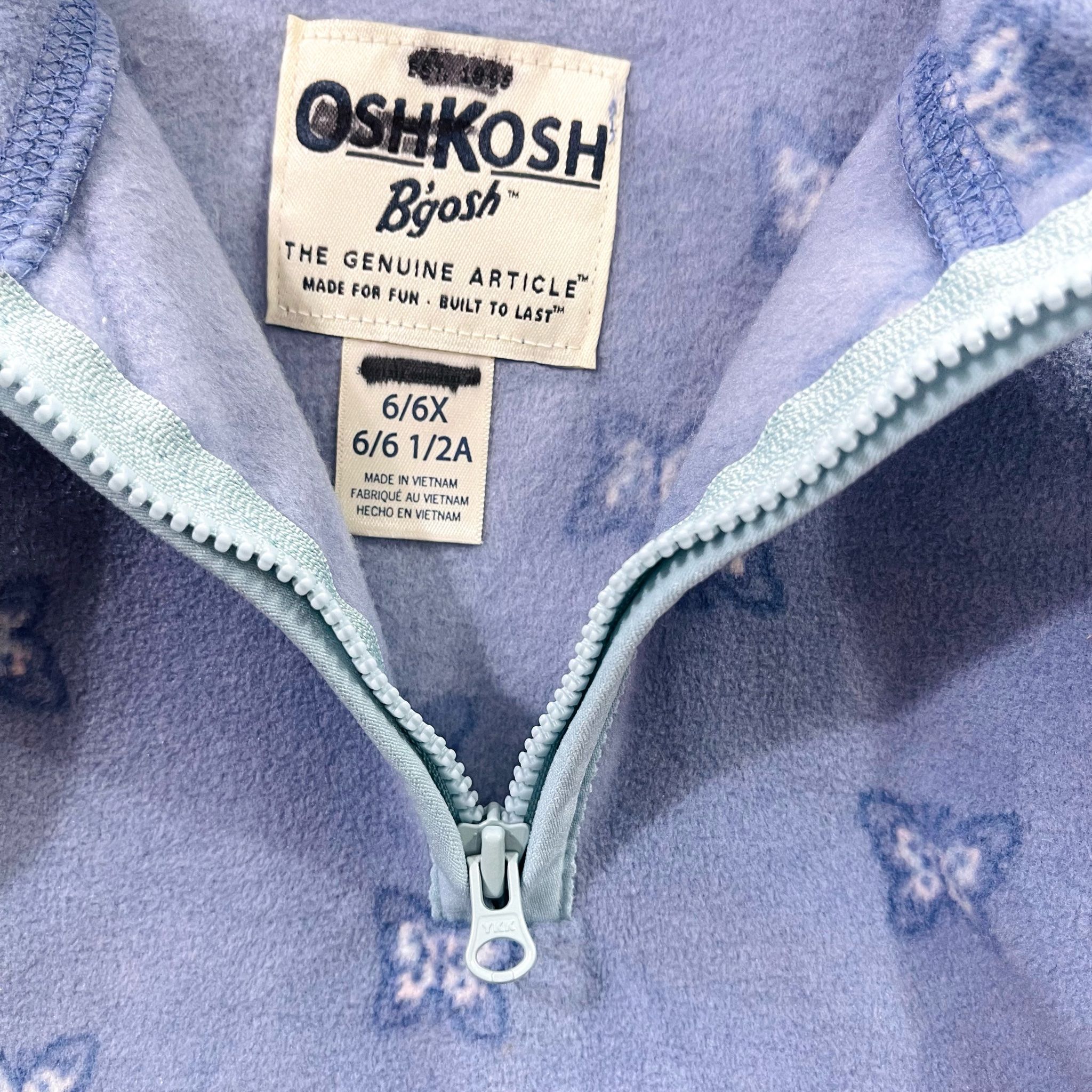  [9-47kg] Áo Nỉ Cổ Khóa Kéo Tay Dài Oskos Bé Gái - Xanh Xám Bướm 