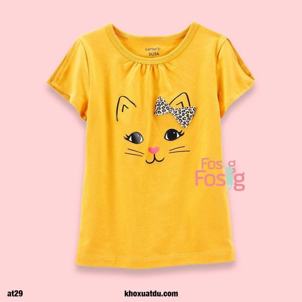  6-7kg Áo Thun Tay Ngắn Bé Gái Cter - Vàng Mèo 