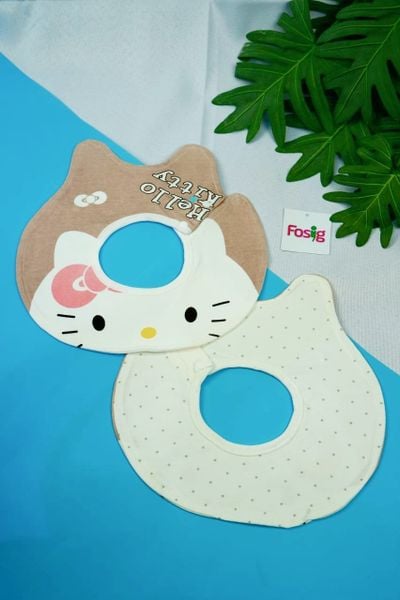  Set 2 Yếm Cổ Cài Nút Cho Bé - Nâu Hello Kitty 