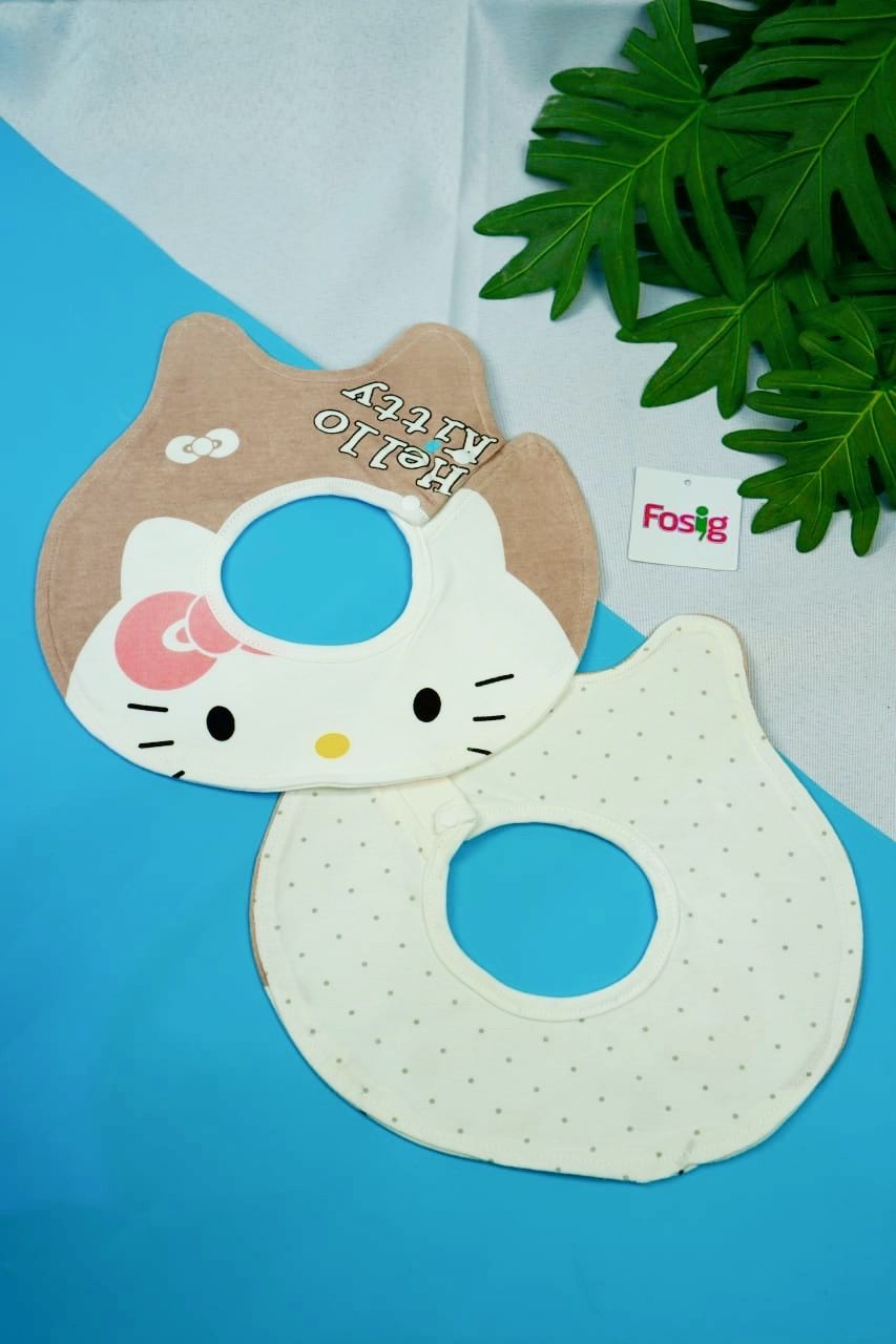  Set 2 Yếm Cổ Cài Nút Cho Bé - Nâu Hello Kitty 