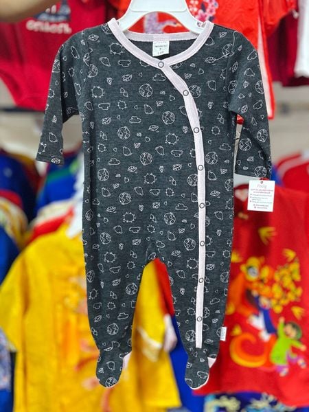  [3-6m] Sleepsuit Cúc Bấm Có Vớ Bé Gái - Đen Lá Hồng 