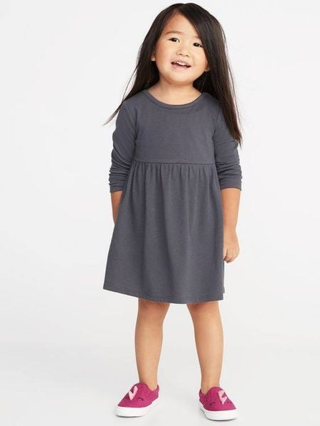  [11-17kg] 2T-5T Đầm Cotton Tay Dài bé gái ON - Xám Đen 