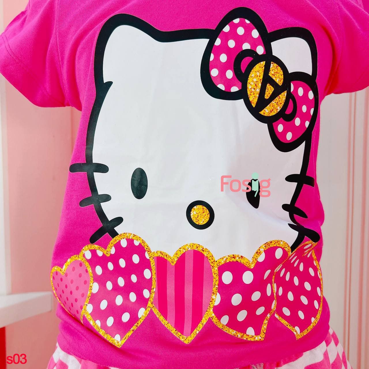  [28-40kg] Set Bộ Áo Chân Váy Bé Gái Disney - Hồng Hello Kitty 