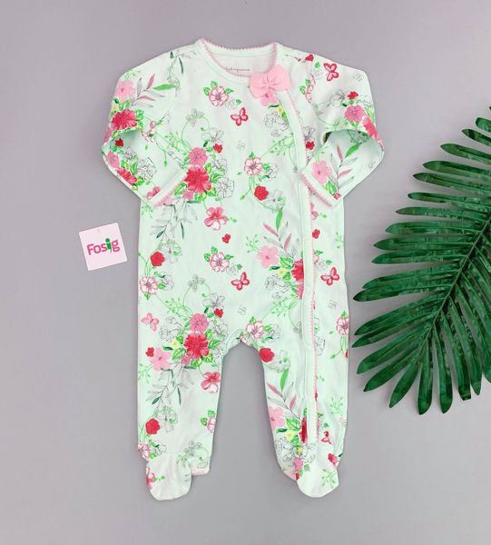  [6-9m] Sleepsuit First Impressiens Bé Gái - Xanh Ngọc Hoa Đỏ 