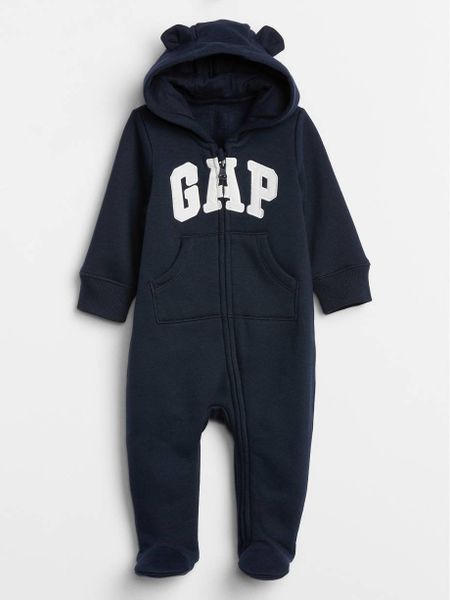  [0-3m] Sleepsuit Nỉ Có Vớ Khóa Kéo Bé Trai GP - Navy GP 