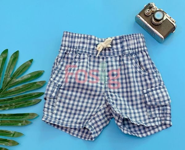  [3m-6m] Quần Short Bé Trai Gp - Caro Trắng Xanh 