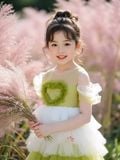  [12-20kg] Đầm Voan Công Chúa Cho Bé - Xanh Lá Trắng Voan 