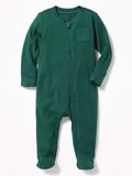  [0-3M ; 6-9M] Sleepsuit Khóa Kéo Có Vớ Bé Trai - Xanh Lá Trơn 