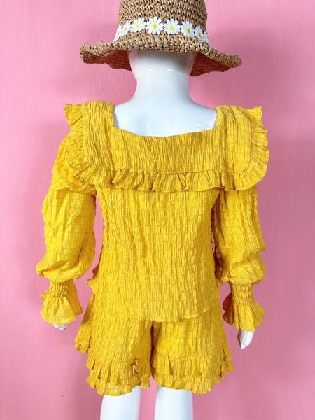  [16-34kg] Set Bộ Ngắn Vải Nhúng Bé Gái - Vàng 