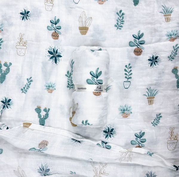  Khăn sợi tre muslin mềm mịn cho bé- Trắng chậu cây xanh K2 