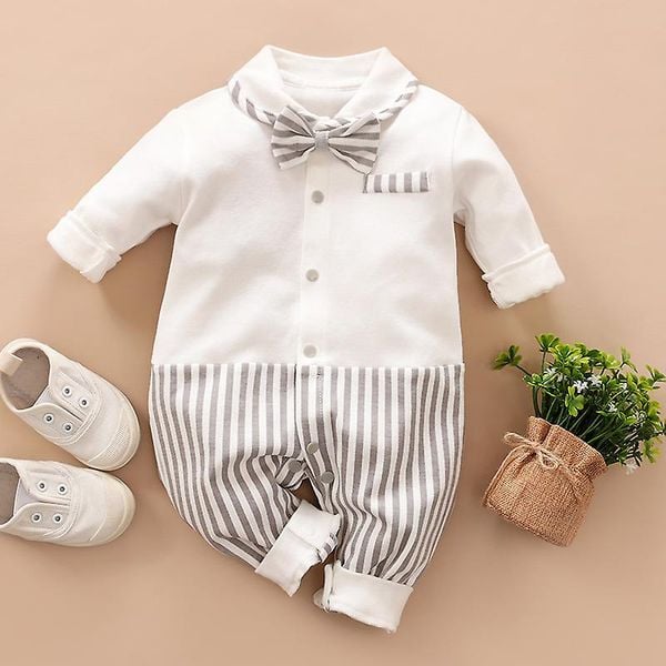  [8-12kg] Romper Vest Công Tử Tay Dài Bé Trai - Sọc Xám Đậm 