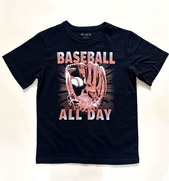  17-23kg S-XL Áo thun tay ngắn bé trai PL- Đen Baseball nâu AT32 