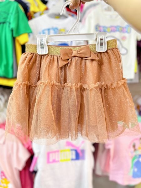  [13-15kg; 22-28kg] Chân váy H.M voan lưng thun co giãn, có lót thun cho bé gái- Nâu vàng nơ CV09 