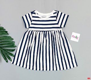  [0-6m] Đầm Cotton Tay Ngắn Bé Gái ON - Navy Sọc 